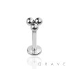 INTERNALLY THREADED DAINTY 3 SUPER TINY BEAD TINY BALL TOP 316L SURGICAL STEEL LABRET STUD